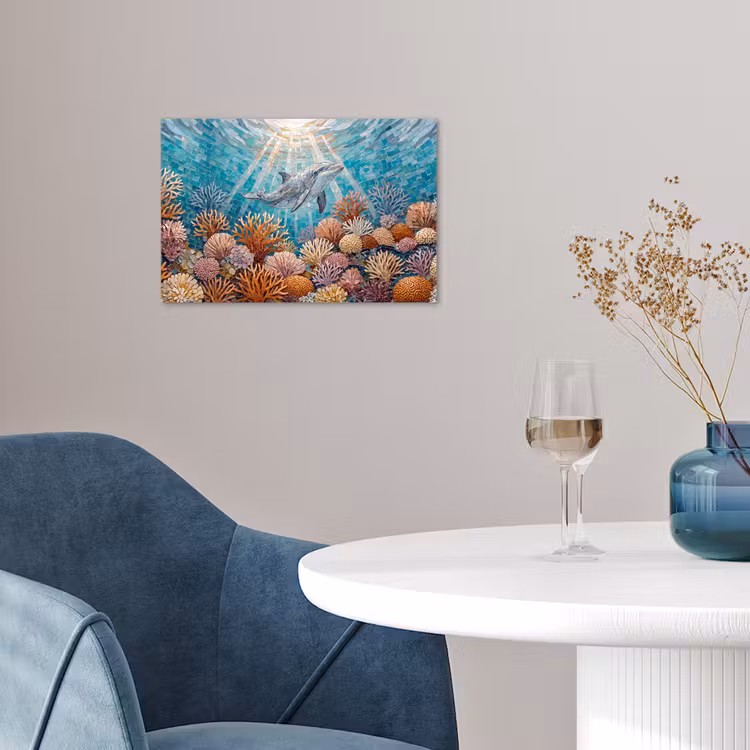 Dieren - Mozaïek - Oceaan - Koraal - Blauw poster papier klein -sfeer3