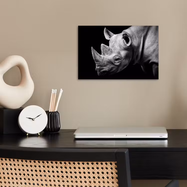 Dieren - Neushoorn - Zwart - Wit - Portret poster papier klein -sfeer1