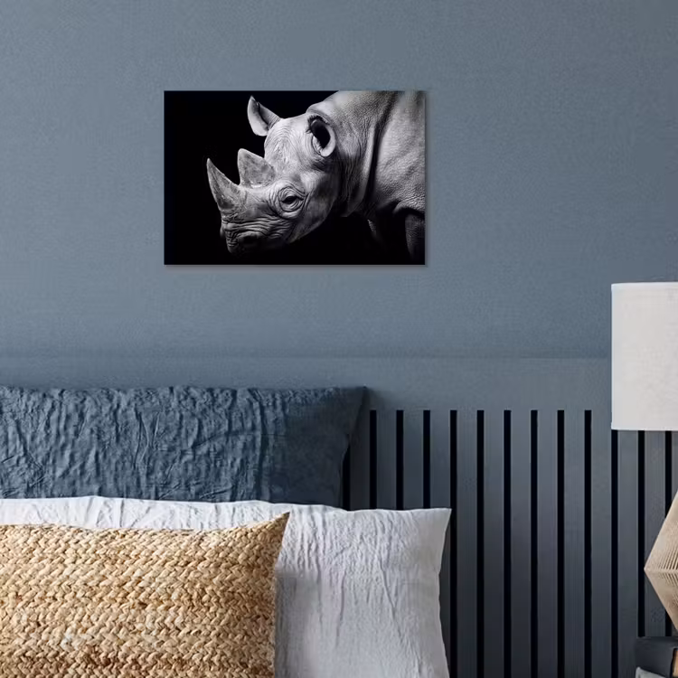 Dieren - Neushoorn - Zwart - Wit - Portret poster papier klein -sfeer2