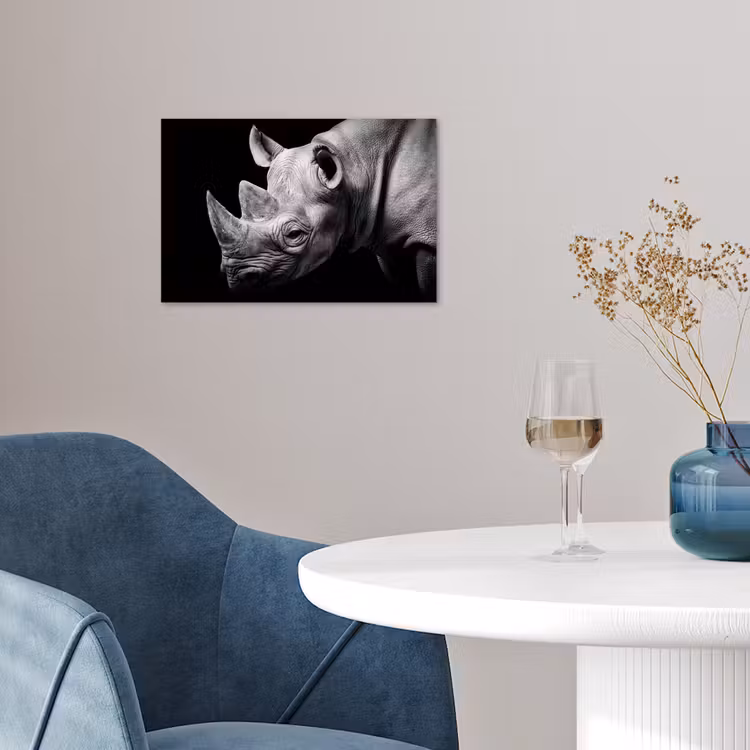 Dieren - Neushoorn - Zwart - Wit - Portret poster papier klein -sfeer3