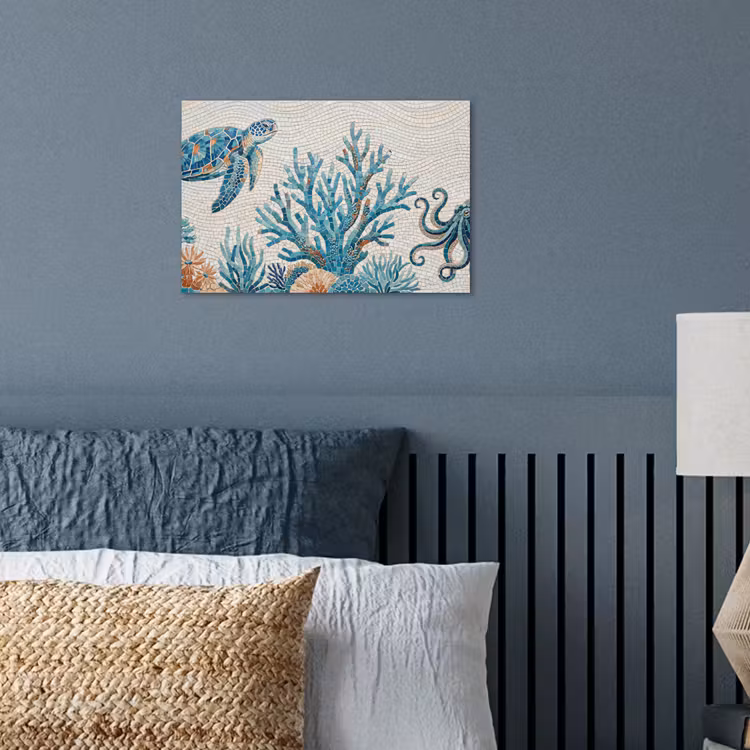 Dieren - Onderwater - Natuur - Mozaïek - Blauw poster papier klein -sfeer2