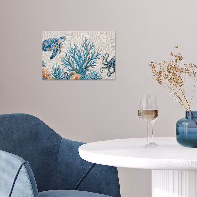 Dieren - Onderwater - Natuur - Mozaïek - Blauw poster papier klein -sfeer3