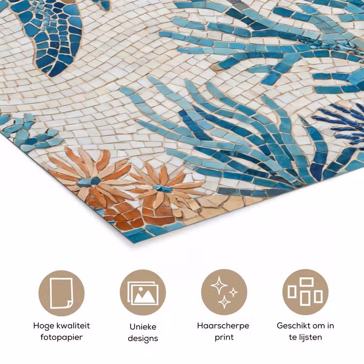 Dieren - Onderwater - Natuur - Mozaïek - Blauw poster papier klein -closeup_NL