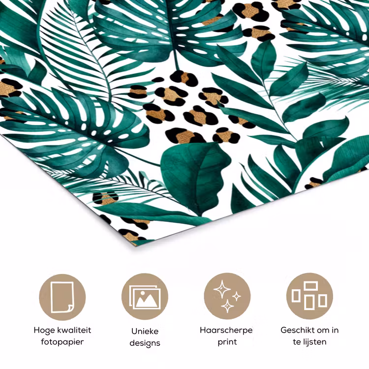 Dierenprint - Panter - Bladeren - Tropisch - Jungle poster papier klein -closeup_NL