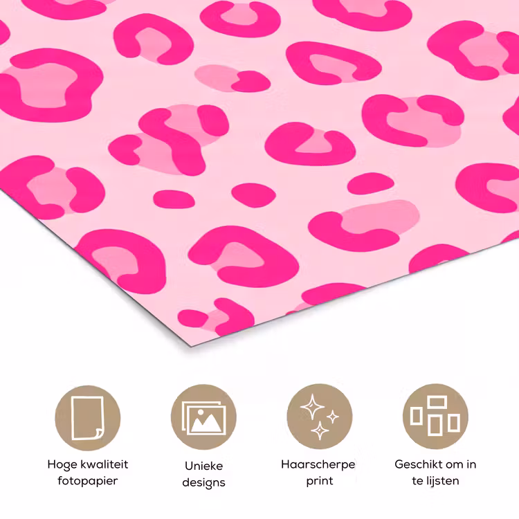 Dierenprint - Patroon - Abstract - Modern - Roze poster papier klein -closeup_NL