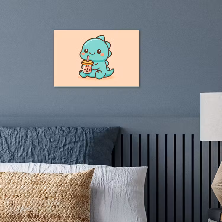 Dino - Boba - kawaii - Oranje poster papier klein -sfeer2
