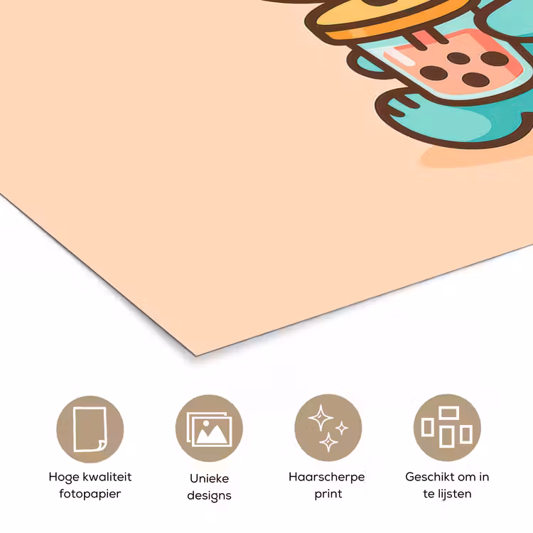 Dino - Boba - kawaii - Oranje poster papier klein -closeup_NL