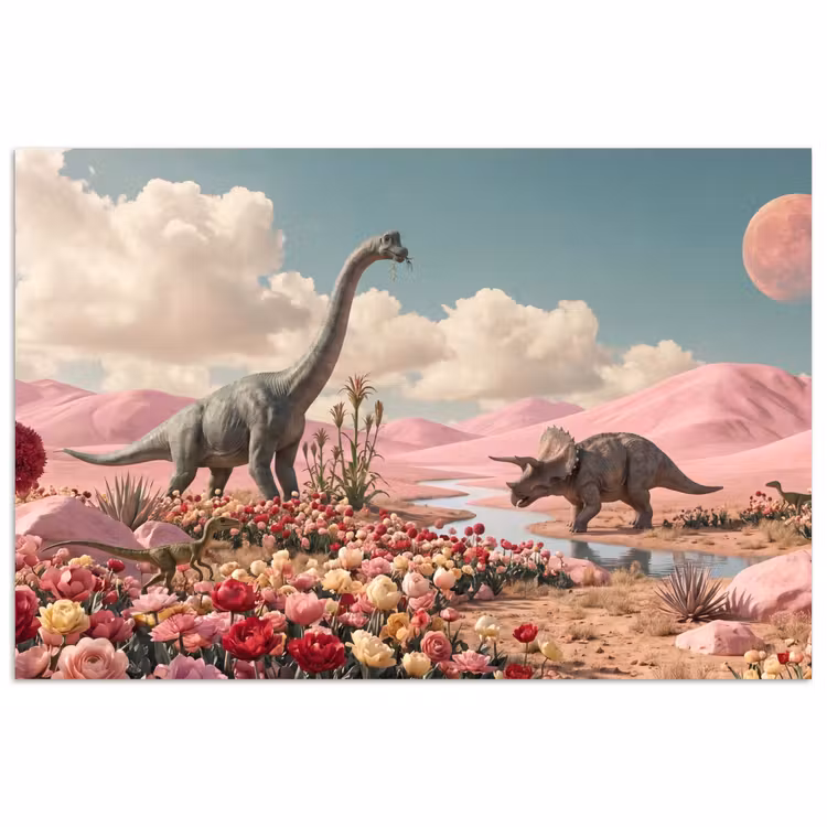Poster - Dinosaurus - Roze - Landschap - Dinosaurus - Roze - Landschap poster papier klein