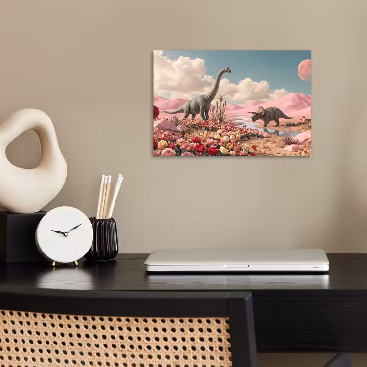 Poster - Dinosaurus - Roze - Landschap - Dinosaurus - Roze - Landschap poster papier klein