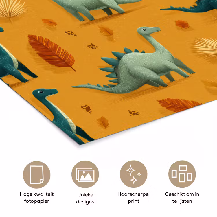 Dinosaurussen - Stekels - Herfstbladeren - Bruin poster papier klein -closeup_NL