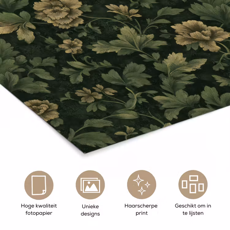 Donker - Groen - Goud - Botanisch poster papier klein 62 -closeup_NL