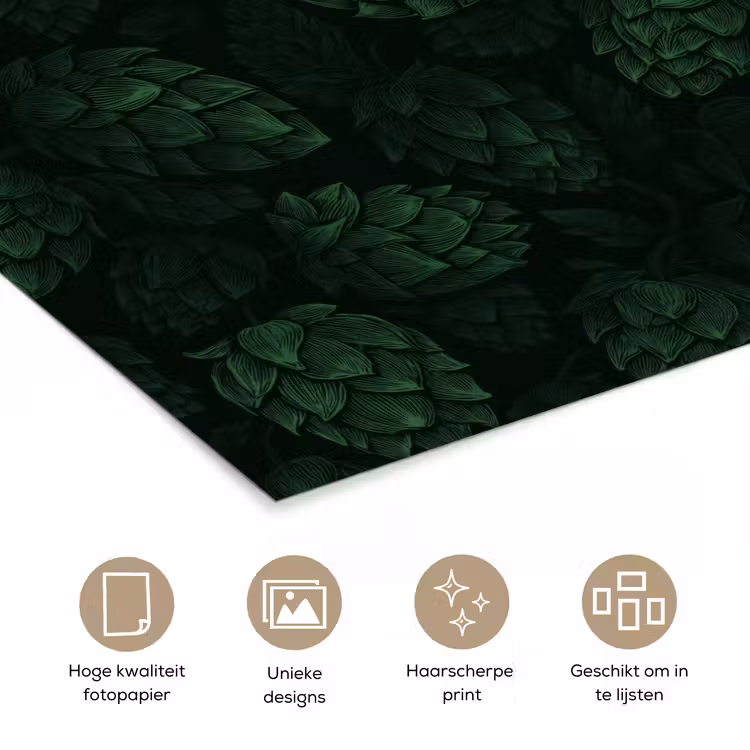 Donker - Groen - Hopbellen - Botanisch - Illustratie poster papier klein 62 -closeup_NL