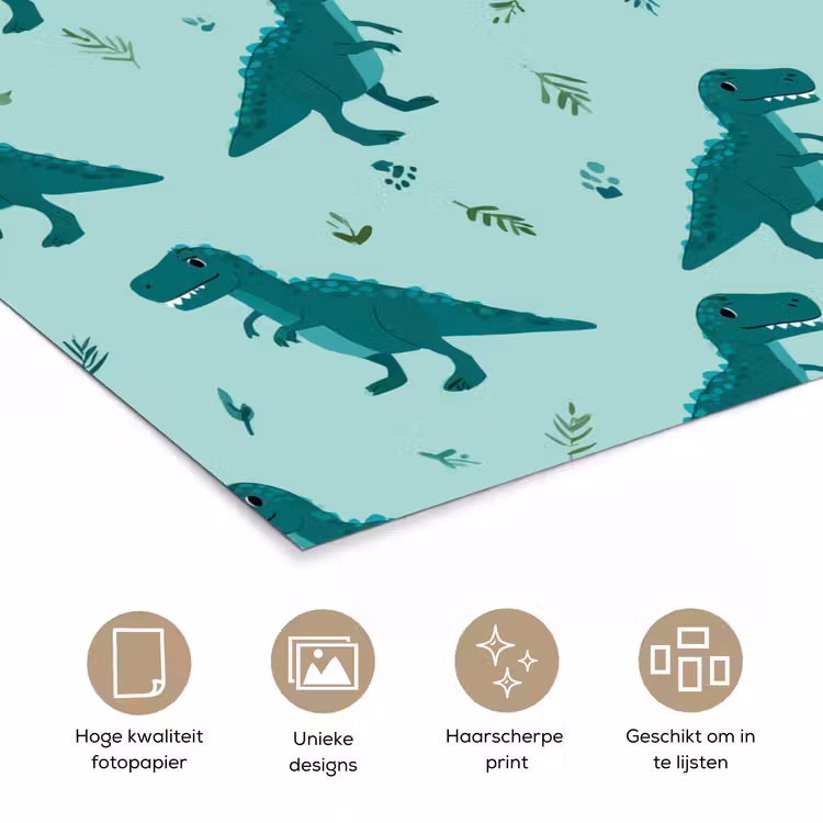 Donkergroen - Dinosaurussen - Afdrukken - Bladeren poster papier klein -closeup_NL
