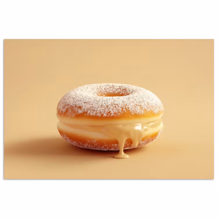 Donut - Romig - Poedersuiker - Beige poster papier klein -3d
