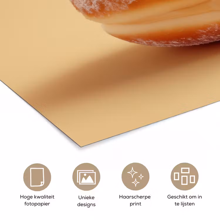 Donut - Romig - Poedersuiker - Beige poster papier klein -closeup_NL