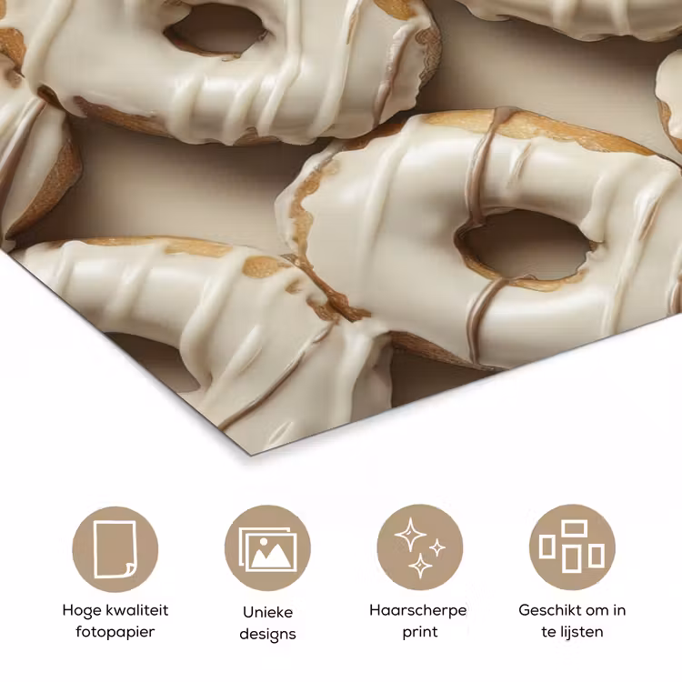 Donuts - Chocolade - Wit - Beige poster papier klein -closeup_NL