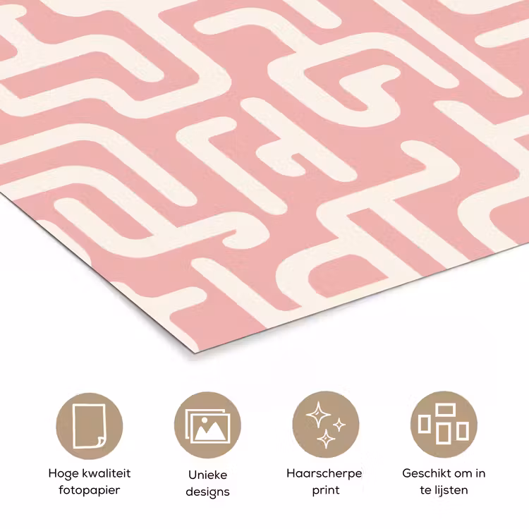Doolhofpatroon - Roze - Wit - Abstract poster papier klein 62 -closeup_NL