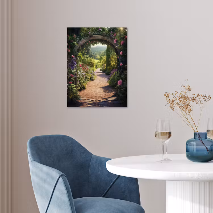 Doorkijk - Bloemen - Natuur - Rozenboog poster papier klein -sfeer3