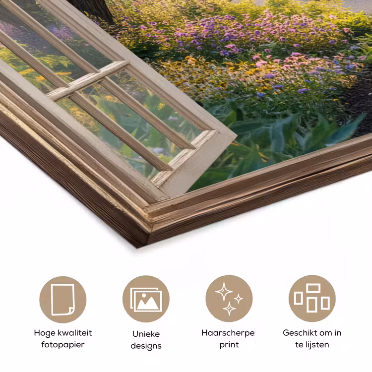 Doorkijk - Bloemen - Natuur - Zon - Pad poster papier klein -closeup_NL