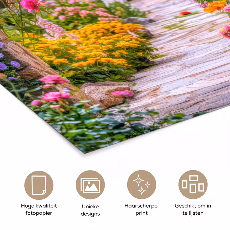 Doorkijk - Bloemen - Pad - Natuur poster papier klein -closeup_NL