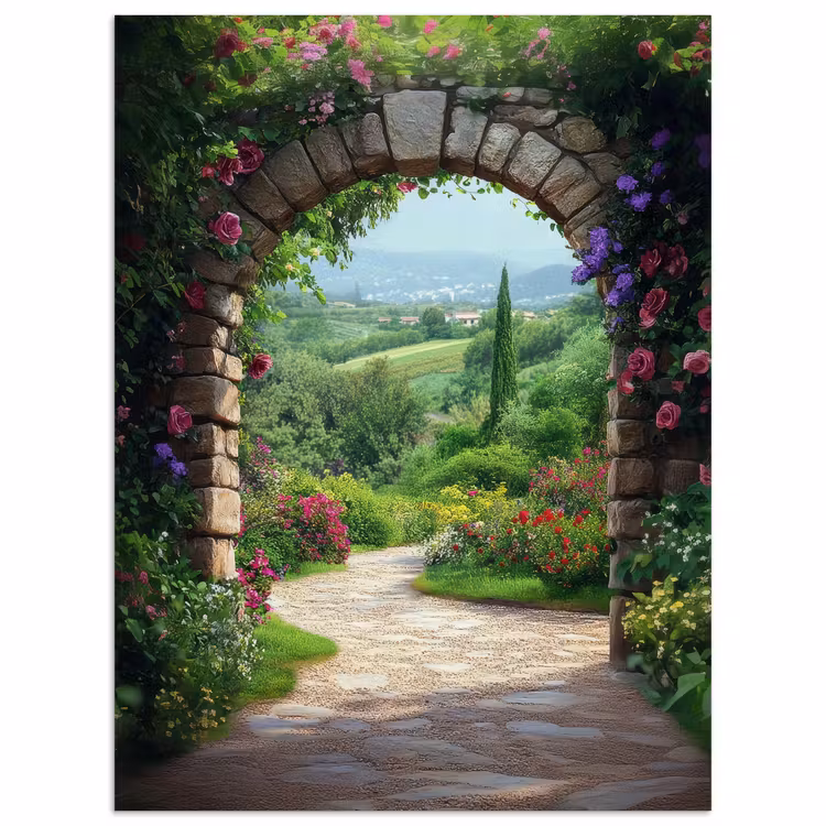 Doorkijk - Landschap - Bloemen - Pad - Uitzicht poster papier klein -3d