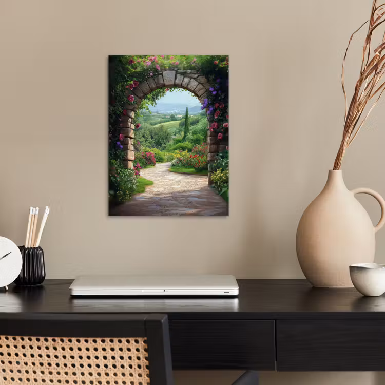 Doorkijk - Landschap - Bloemen - Pad - Uitzicht poster papier klein -sfeer1