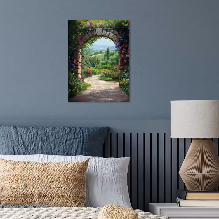 Doorkijk - Landschap - Bloemen - Pad - Uitzicht poster papier klein -sfeer2