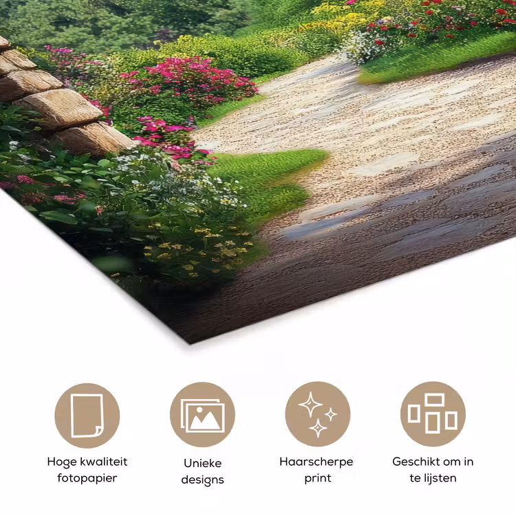 Doorkijk - Landschap - Bloemen - Pad - Uitzicht poster papier klein -closeup_NL