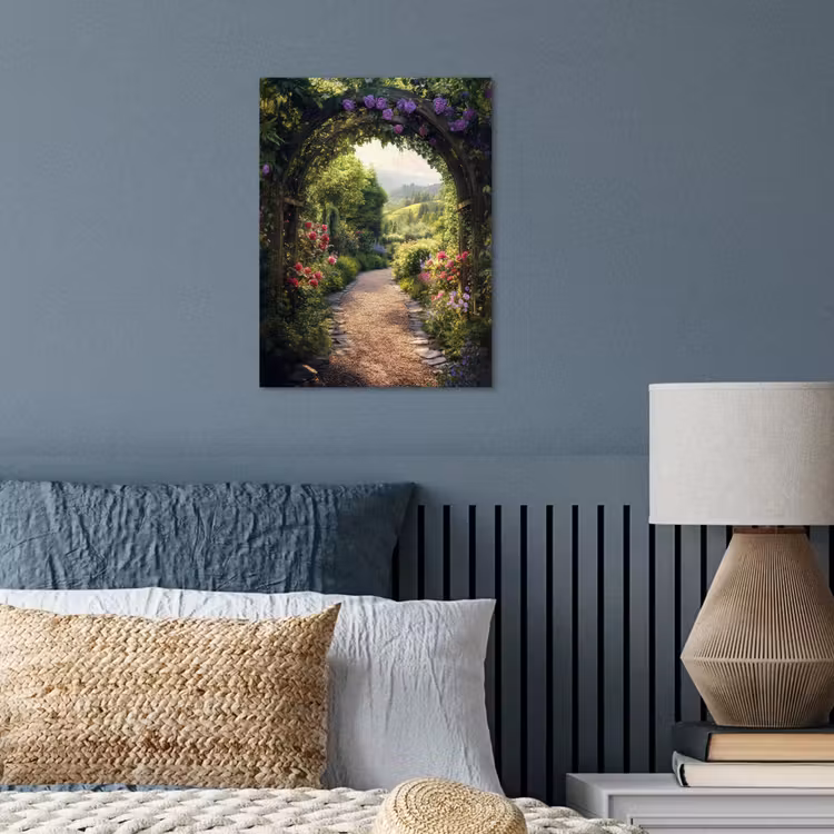 Doorkijk - Landschap - Bloemen - Tuinboog - Natuur poster papier klein -sfeer2