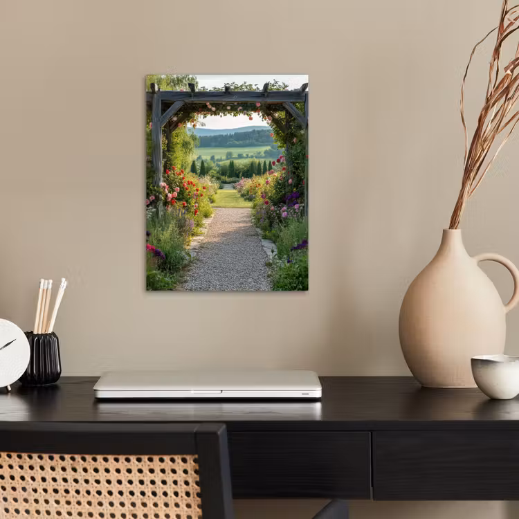 Doorkijk - Landschap - Natuur - Tuinboog - Bloemen poster papier klein -sfeer1