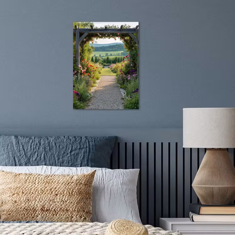 Doorkijk - Landschap - Natuur - Tuinboog - Bloemen poster papier klein -sfeer2