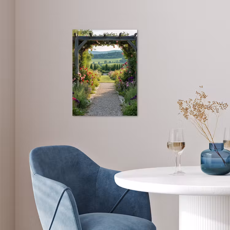 Doorkijk - Landschap - Natuur - Tuinboog - Bloemen poster papier klein -sfeer3