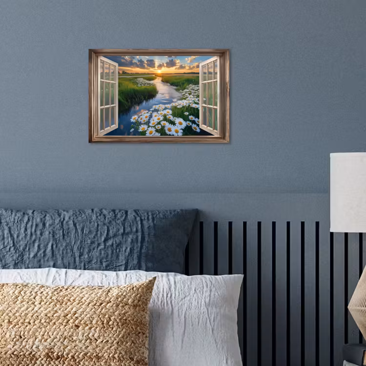 Doorkijk - Landschap - Raam - Water - Zonsondergang poster papier klein -sfeer2