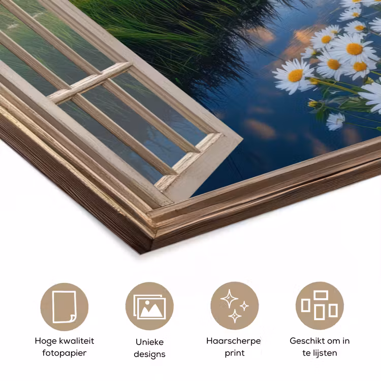 Doorkijk - Landschap - Raam - Water - Zonsondergang poster papier klein -closeup_NL