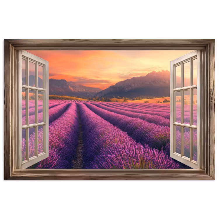 Doorkijk - Lavendel - Landschap - Bloemen - Paars poster papier klein -3d