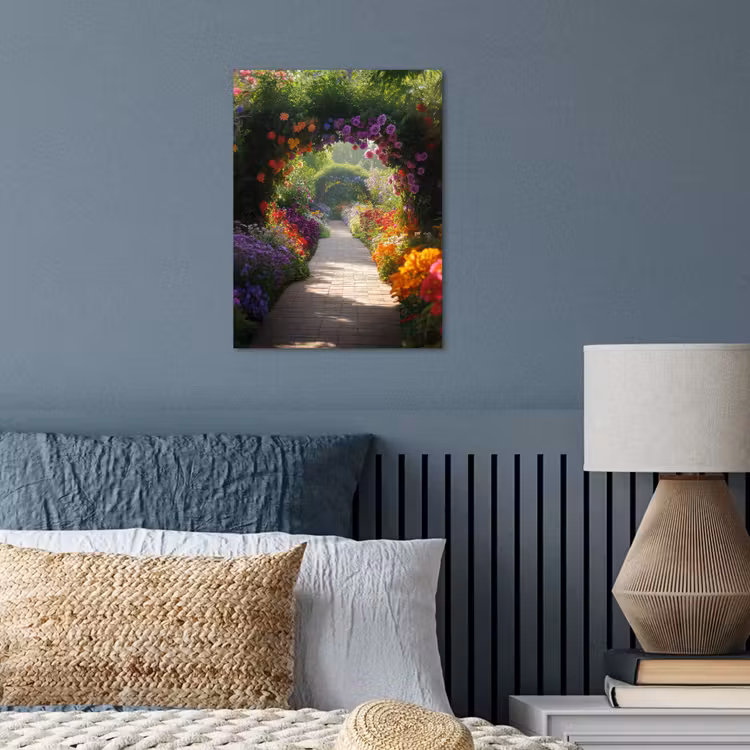 Doorkijk - Pad - Bloemen - Struik - Kleurrijk poster papier klein -sfeer2