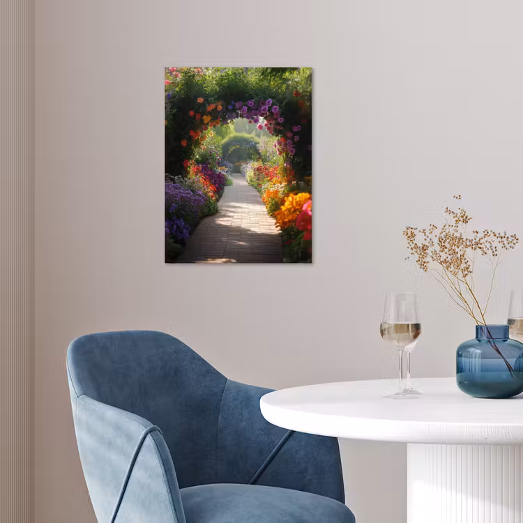Doorkijk - Pad - Bloemen - Struik - Kleurrijk poster papier klein -sfeer3