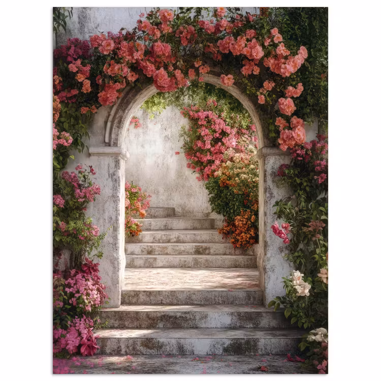 Doorkijk - Rozen - Vintage - Poort poster papier klein -3d