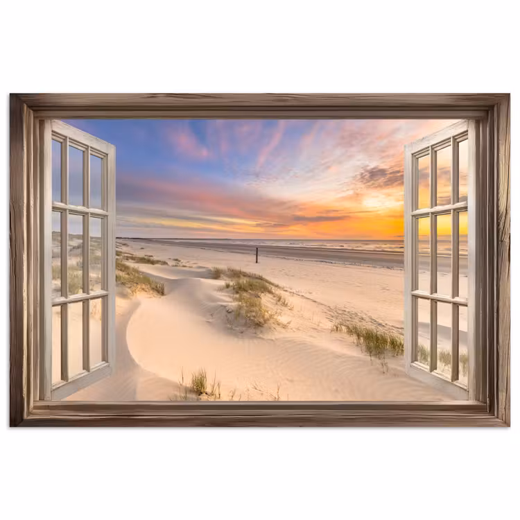 Doorkijk - Strand - Duinen - Natuur - Landschap poster papier klein -3d
