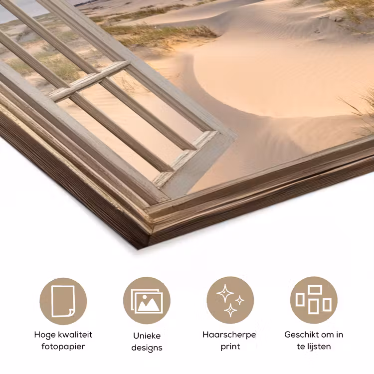 Doorkijk - Strand - Duinen - Natuur - Landschap poster papier klein -closeup_NL