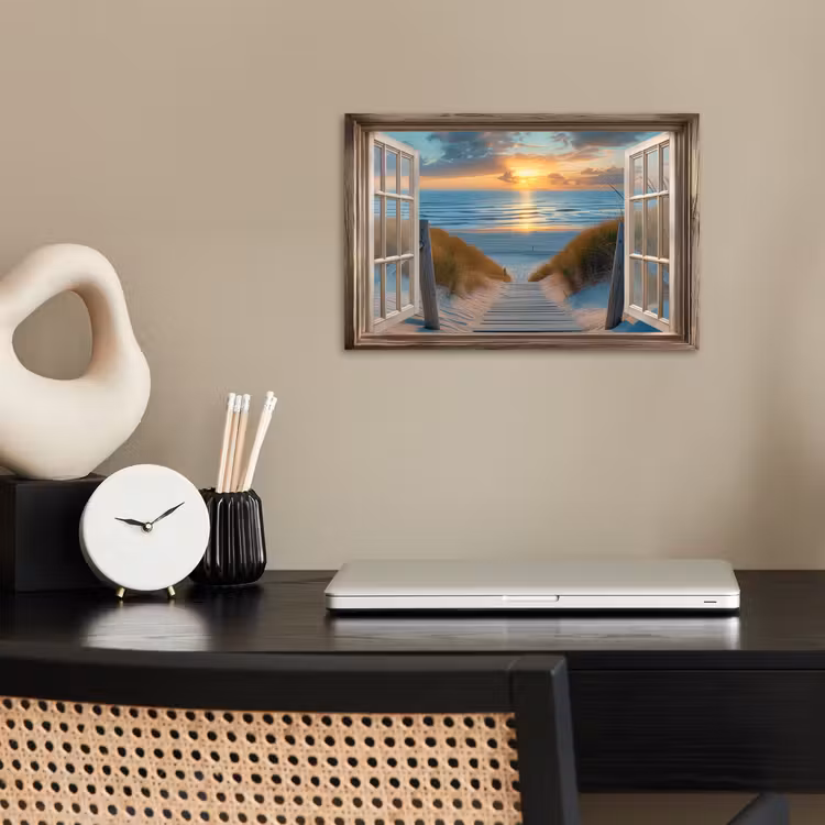 Doorkijk - Strand - Pad - Zonsondergang poster papier klein -sfeer1