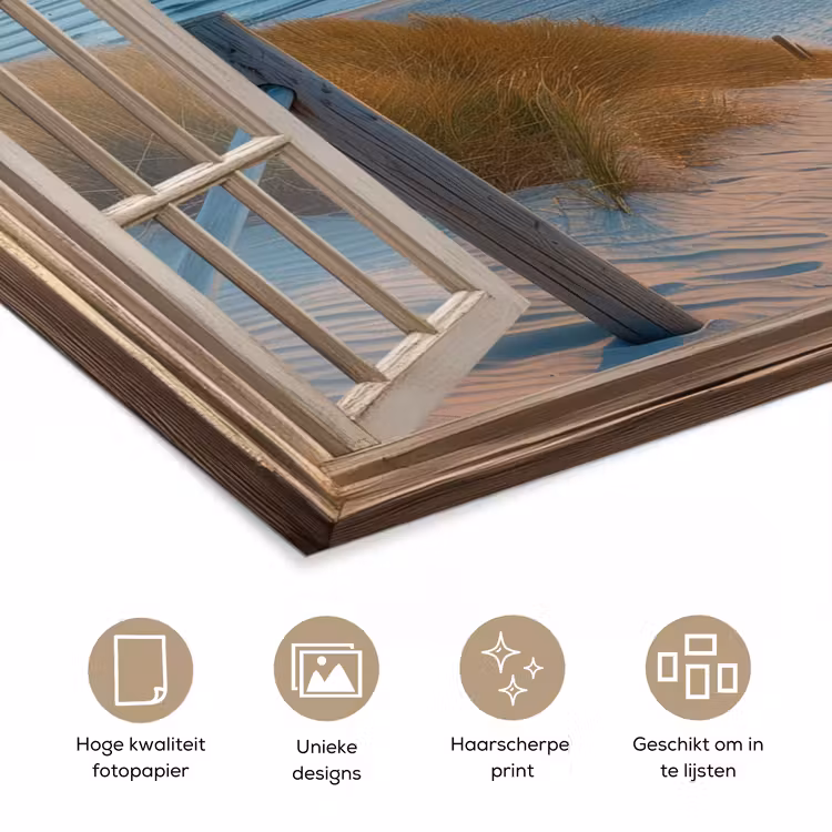 Doorkijk - Strand - Pad - Zonsondergang poster papier klein -closeup_NL