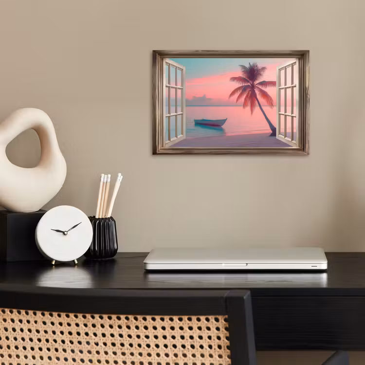 Doorkijk - Strand - Palmboom - Tropisch poster papier klein -sfeer1