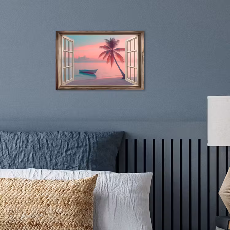 Doorkijk - Strand - Palmboom - Tropisch poster papier klein -sfeer2