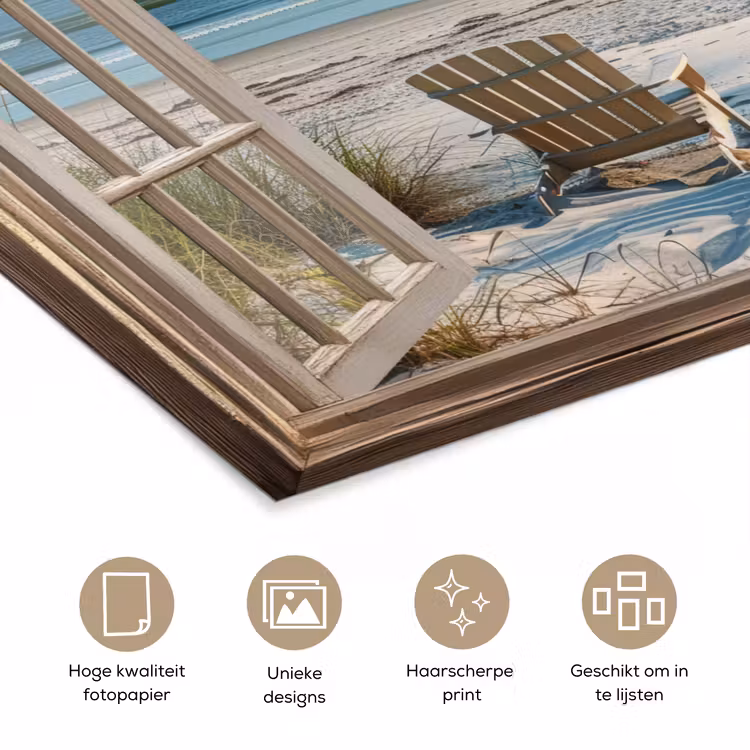 Doorkijk - Strandstoelen - Duinen - Zee - Natuur poster papier klein -closeup_NL