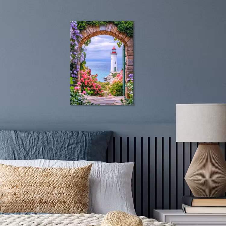 Doorkijk - Vuurtoren - Bloemen - Uitzicht poster papier klein -sfeer2