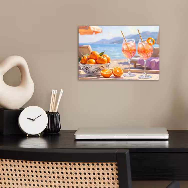 Drank - Glazen - Strand - Zomer - Oranje poster papier klein -sfeer1