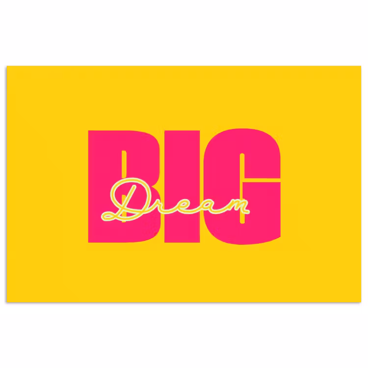 Dream big - Geel - Roze poster papier klein -3d