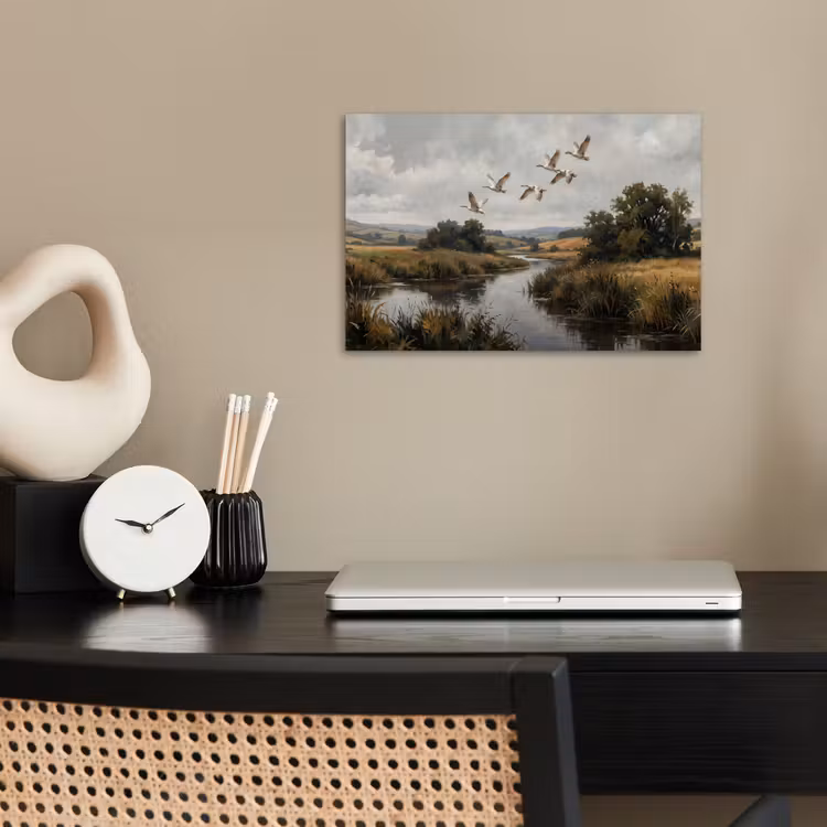 Eenden - Rivier - Landschap - Vlucht - Nostalgisch poster papier klein -sfeer1