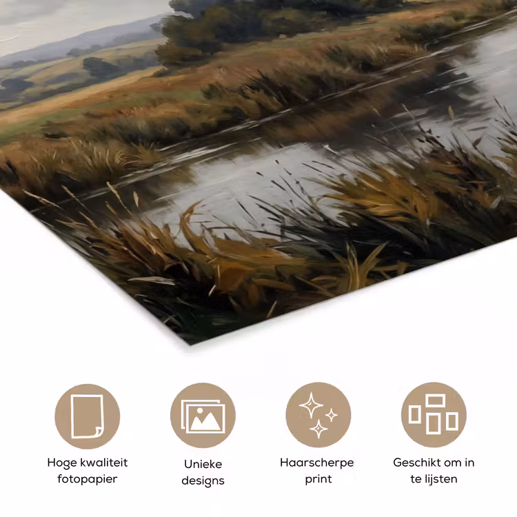 Eenden - Rivier - Landschap - Vlucht - Nostalgisch poster papier klein -closeup_NL